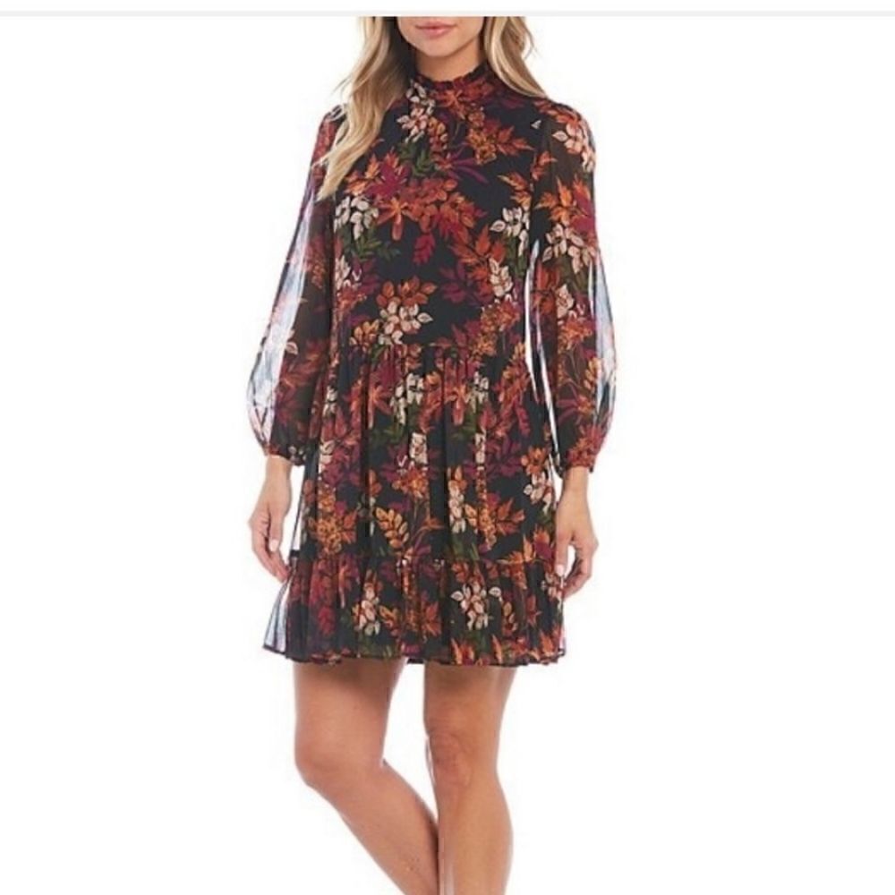 Maison Tara Sheer Black Floral Dress Size